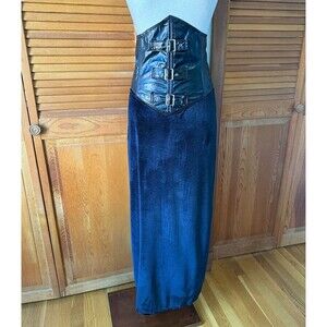 Vintage Phaze Goth Black Velvet & Vinyl High Waist Buckle Corset Skirt S